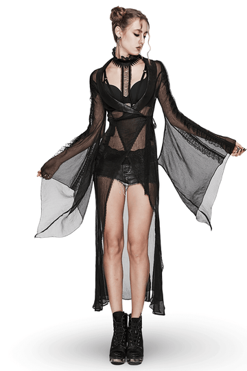 Stylish Gothic Chiffon Cape with Faux Cracked Leather